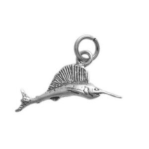 SAILFISH CHARM IN 3D. STERLING SILVER